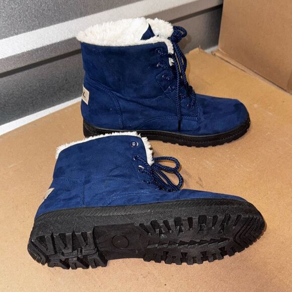 Blue SQL Suede Fur Lined Ankle Boots Winter Snow Boots for Women  9.5 - Picture 4 of 8